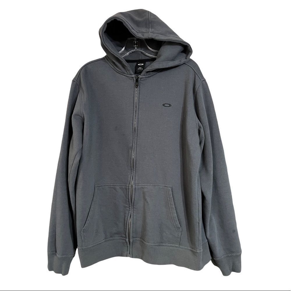 Oakley Gray Zip Up Logo Long Sleeve Hoodie Sweatshirt Sz M